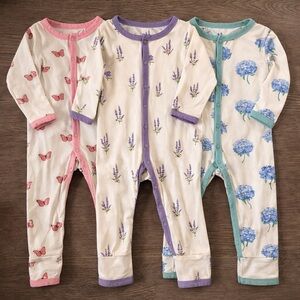 Kyte Baby 6-12M Bamboo Sleeper Footie Bundle Butterfly, Lavender, Hydrangea
